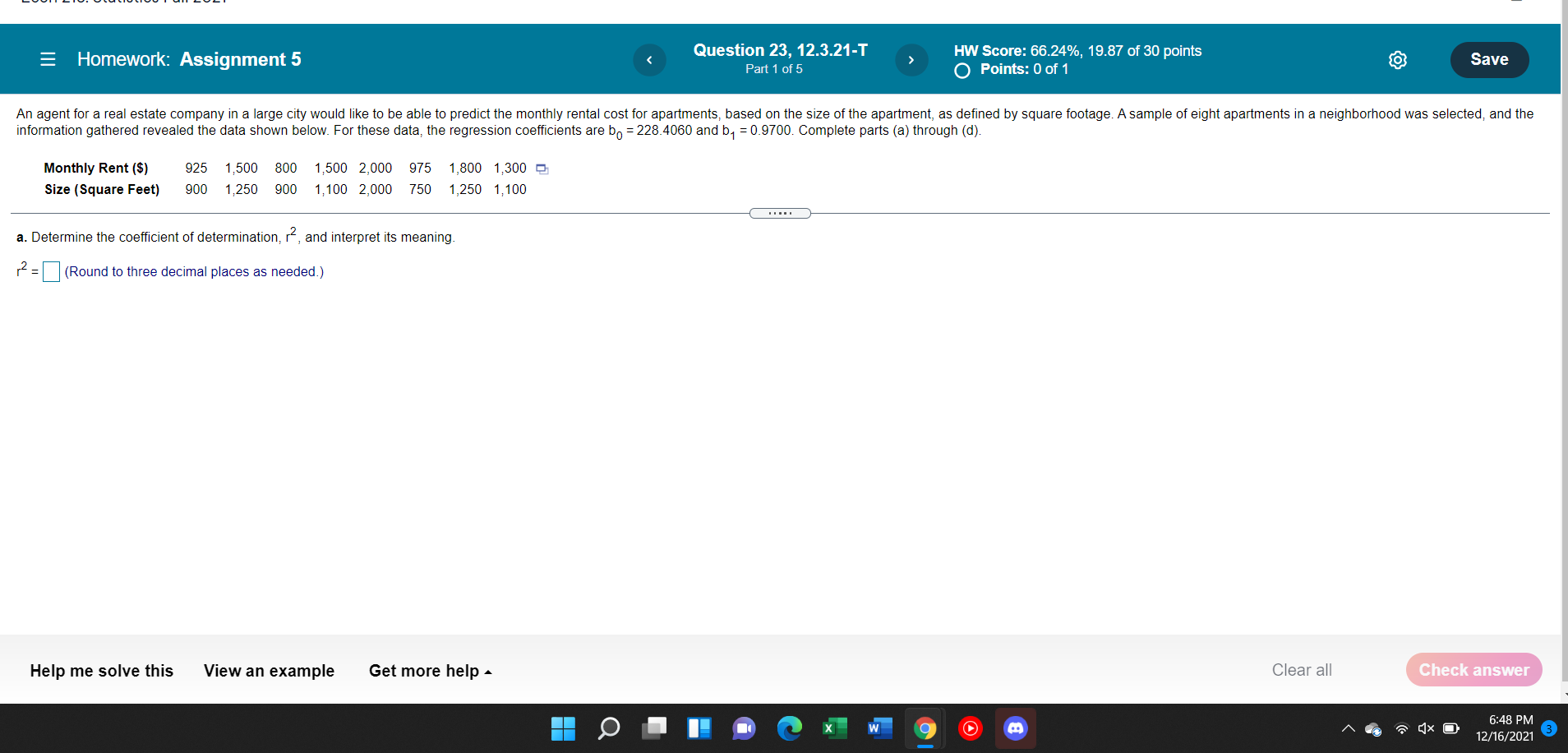 Solved = Homework: Assignment 5 Question 23, 12.3.21-T Part | Chegg.com