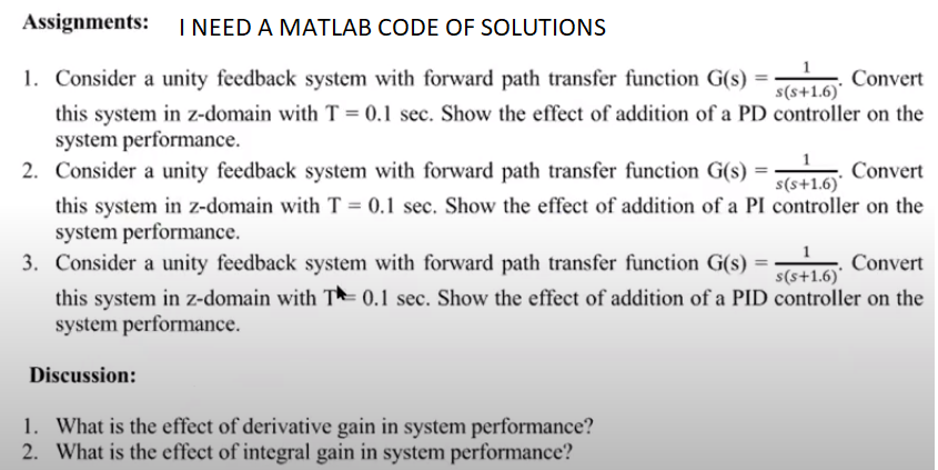 Solved Assignments: I NEED A MATLAB CODE OF SOLUTIONS 1. | Chegg.com