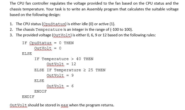 Solved The CPU fan controller regulates the voltage provided | Chegg.com