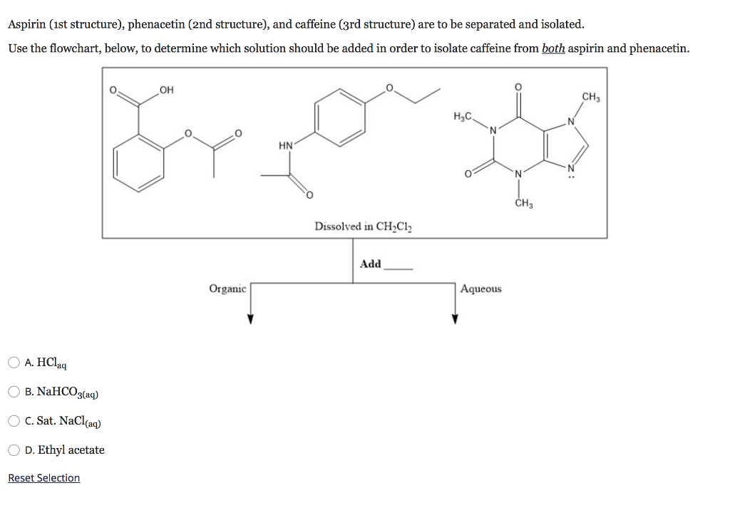 Solved Aspirin (ist structure), phenacetin (2nd structure),