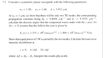 Solved 7.] Consider a symmetric planar waveguide with the | Chegg.com