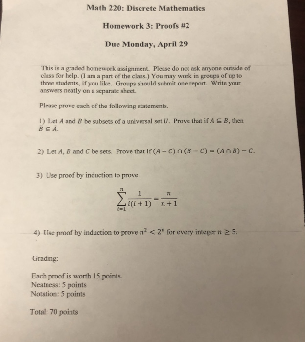Solved Math 220: Discrete Mathematics Homework 3: Proofs #2 | Chegg.com