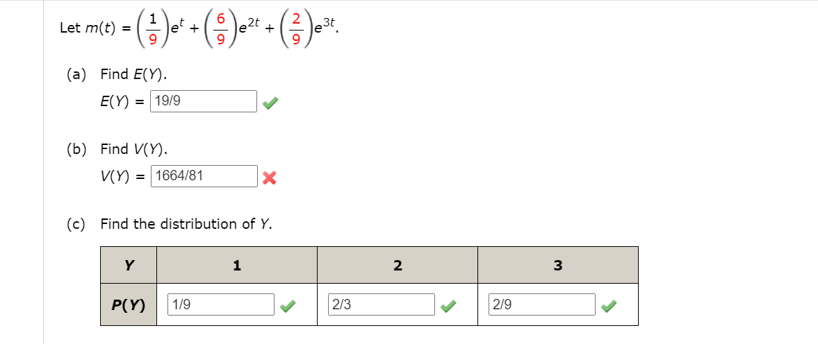 Solved Let M T 1 6e2 A Find E Y E Y 19 9 B Chegg Com