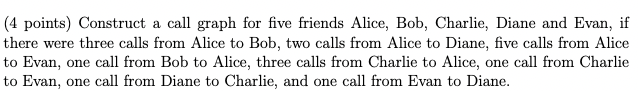 Solved (4 points) Construct a call graph for five friends | Chegg.com