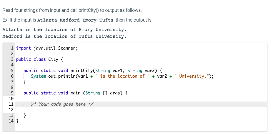 Solved Read four strings from input and call printCity() to | Chegg.com