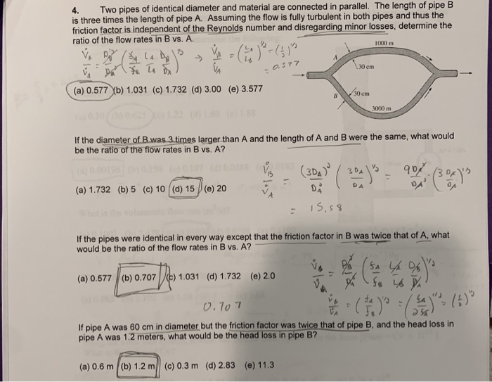 Solved 4. Two Pipes Of Identical Diameter And Material Are | Chegg.com