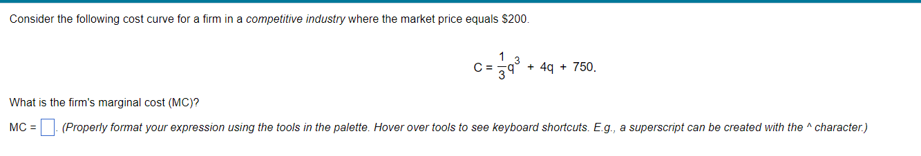 Solved Consider the following cost curve for a firm in a | Chegg.com