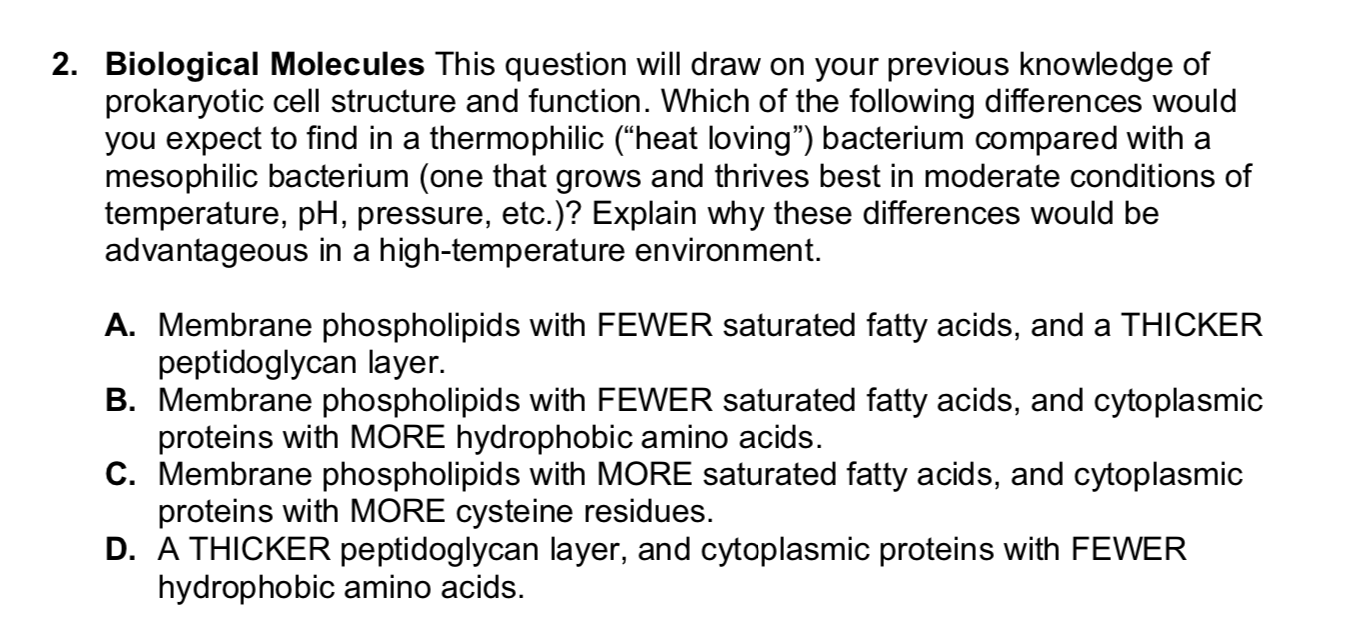 Solved 2. Biological Molecules This question will draw on | Chegg.com