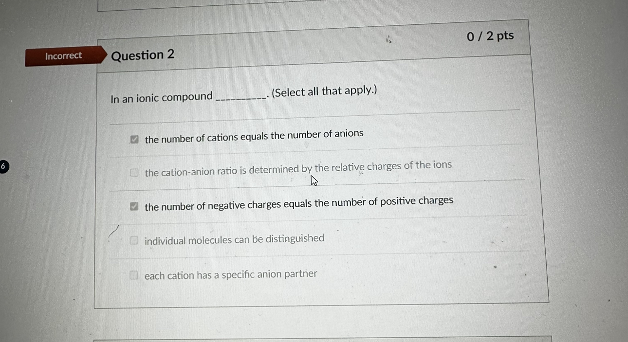 Question 2 In an ionic compound (Select all that | Chegg.com