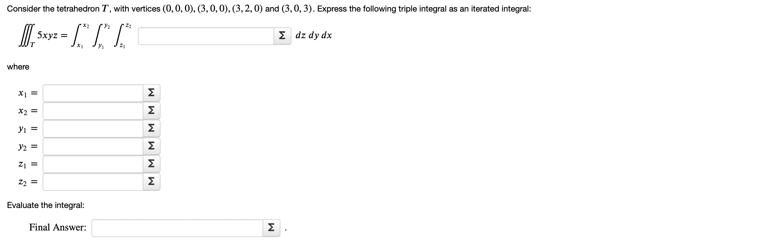 Solved ∭t5xyz∫x1x2∫y1y2∫z1z2 Where X1 X2y1y2z1z2