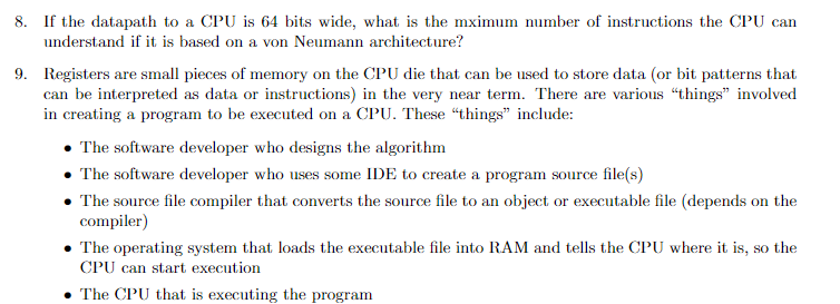 Solved 8. If the datapath to a CPU is 64 bits wide, what is | Chegg.com