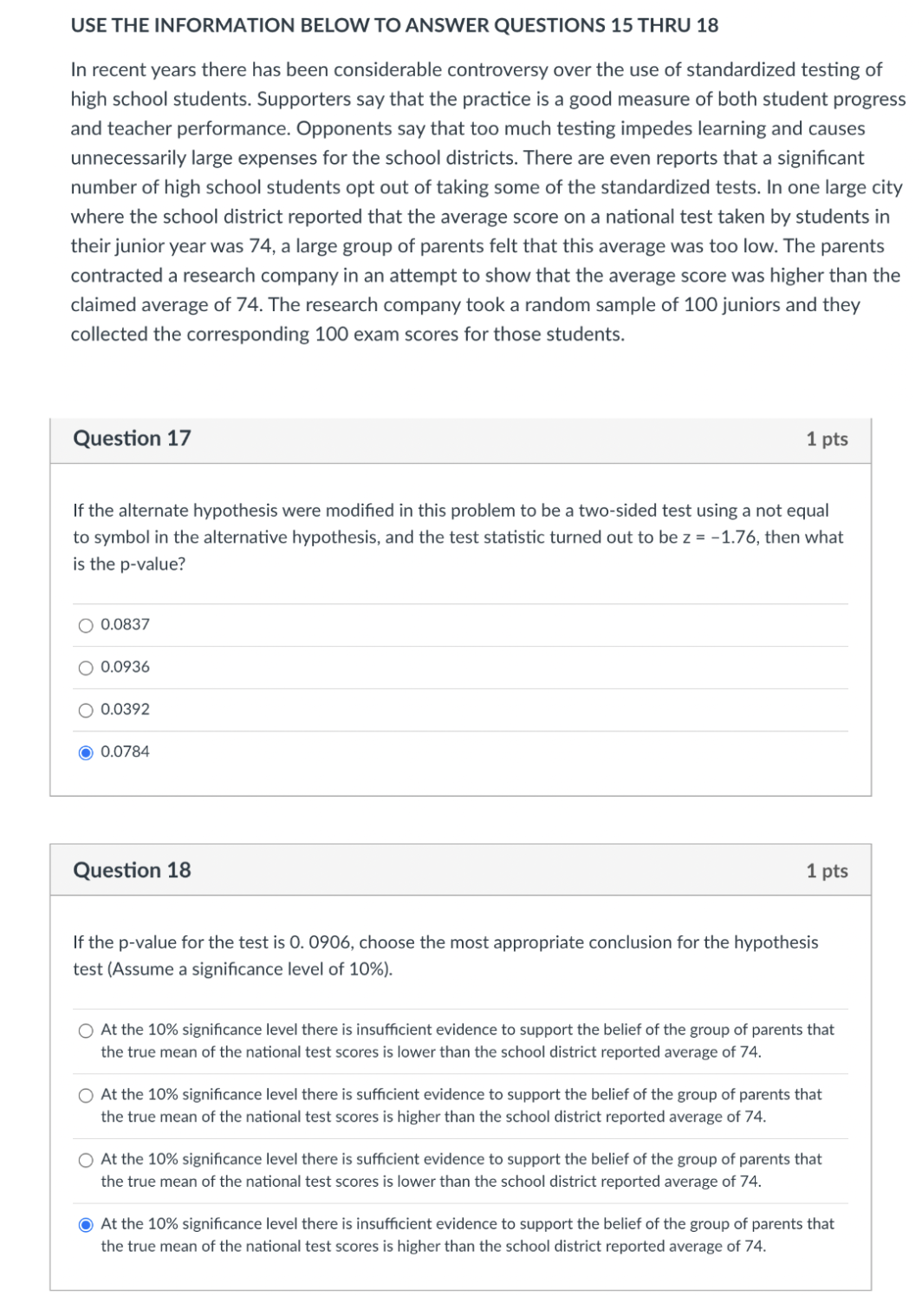 Solved USE THE INFORMATION BELOW TO ANSWER QUESTIONS 15 THRU | Chegg.com