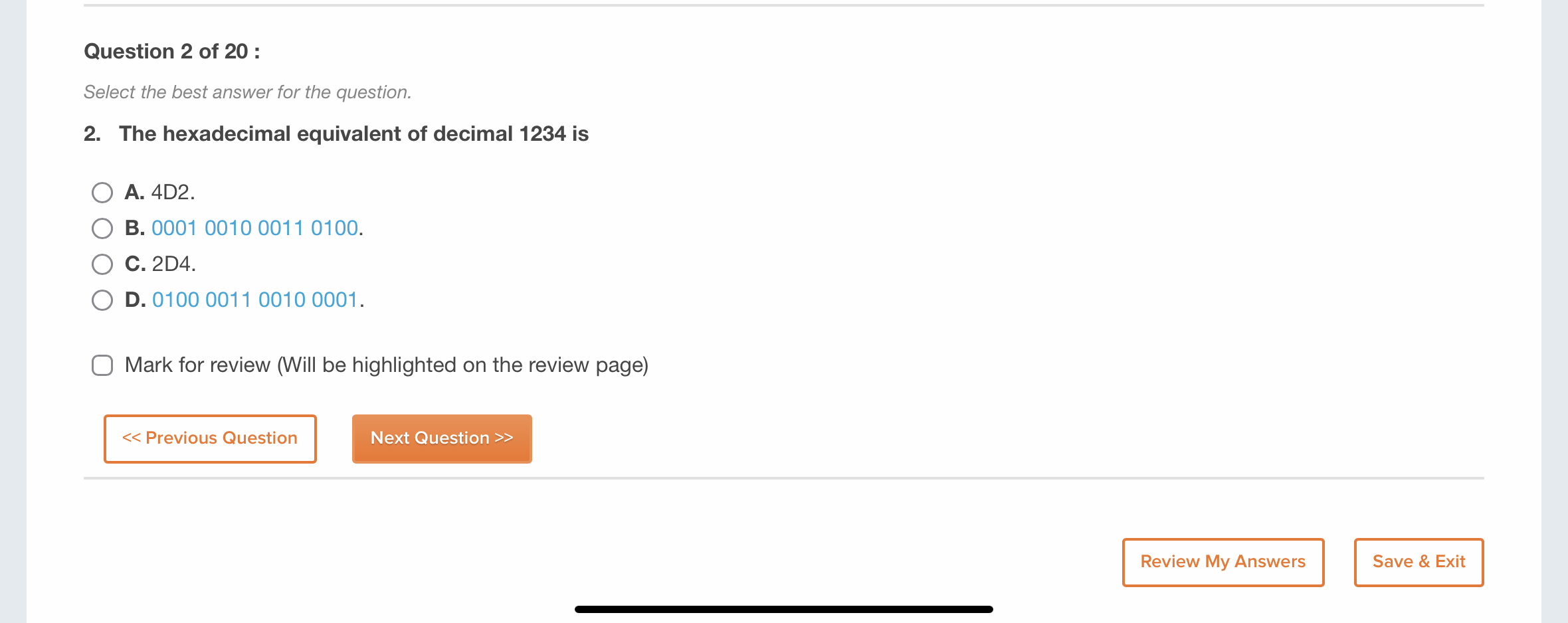 Solved Question 2 ﻿of 20 ﻿:Select the best answer for the | Chegg.com