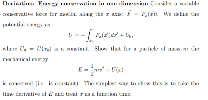 Solved JTO Derivation: Energy conservation in one dimension | Chegg.com