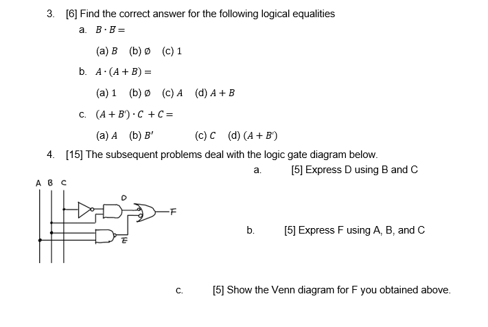 Solved 3. [6] Find The Correct Answer For The Following | Chegg.com