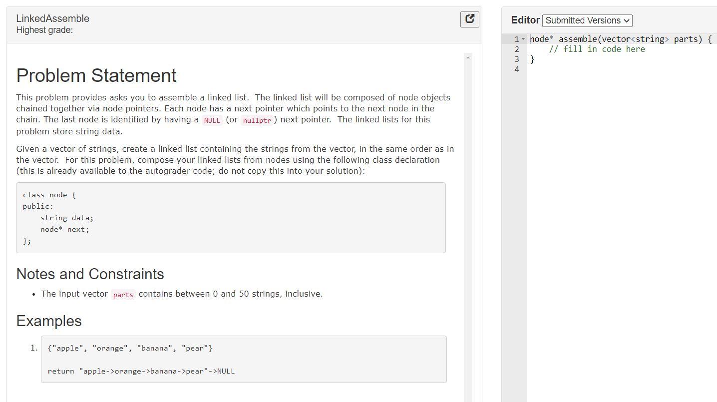 Solved LinkedAssemble Highest grade Editor Submitted
