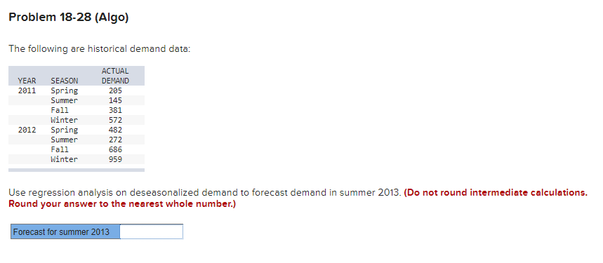Solved Problem 18-28 (Algo) The following are historical | Chegg.com