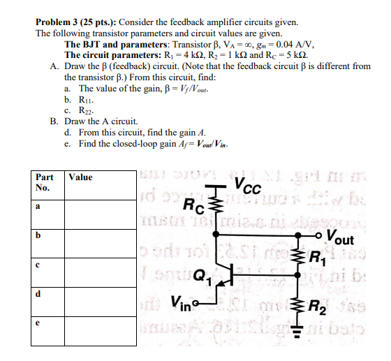 Solved Problem 3 (25 pts.): Consider the feedback amplifier | Chegg.com