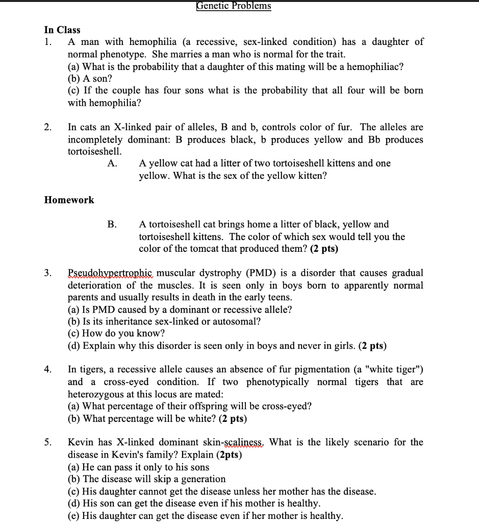 Solved Genetic Problems In Class 1. A man with hemophilia (a | Chegg.com