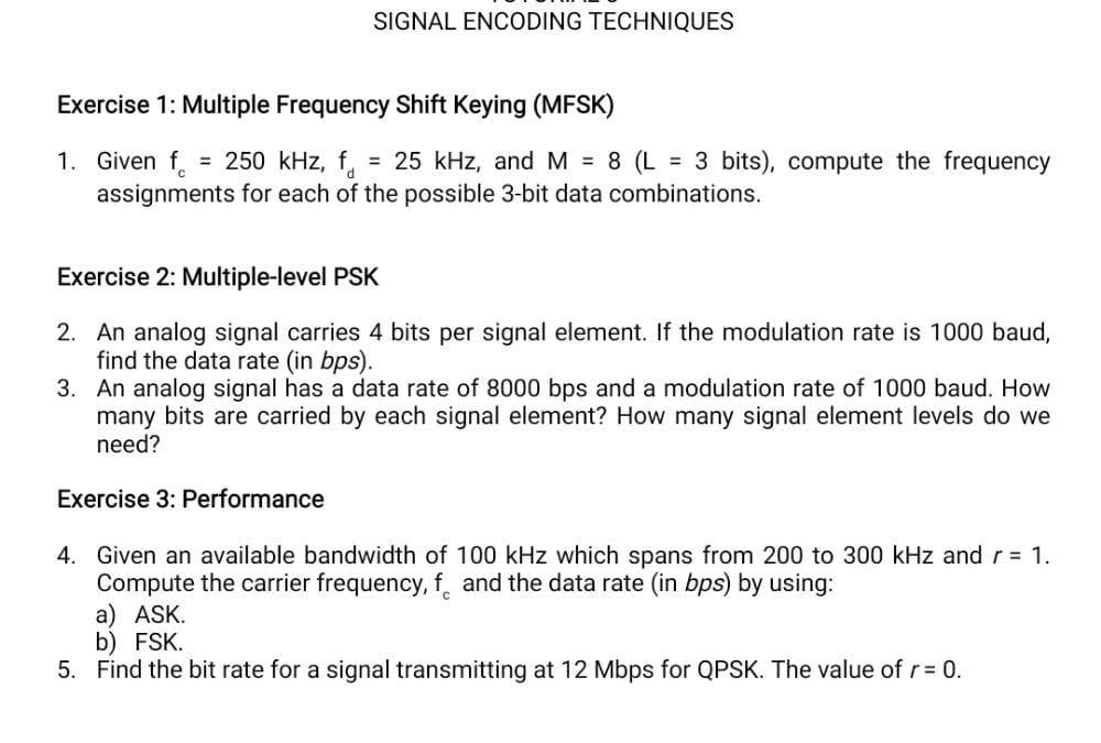 Solved SIGNAL ENCODING TECHNIQUES Exercise 1: Multiple | Chegg.com
