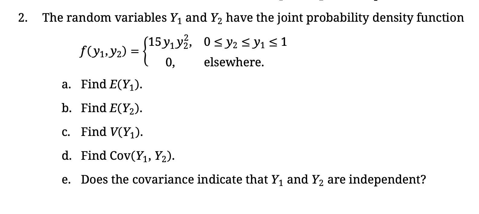 Solved The random variables Y1 and Y2 have the joint | Chegg.com