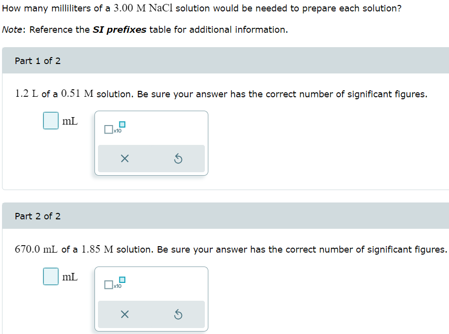 Solved How Many Milliliters Of A Mnacl Solution Would Be Chegg Com