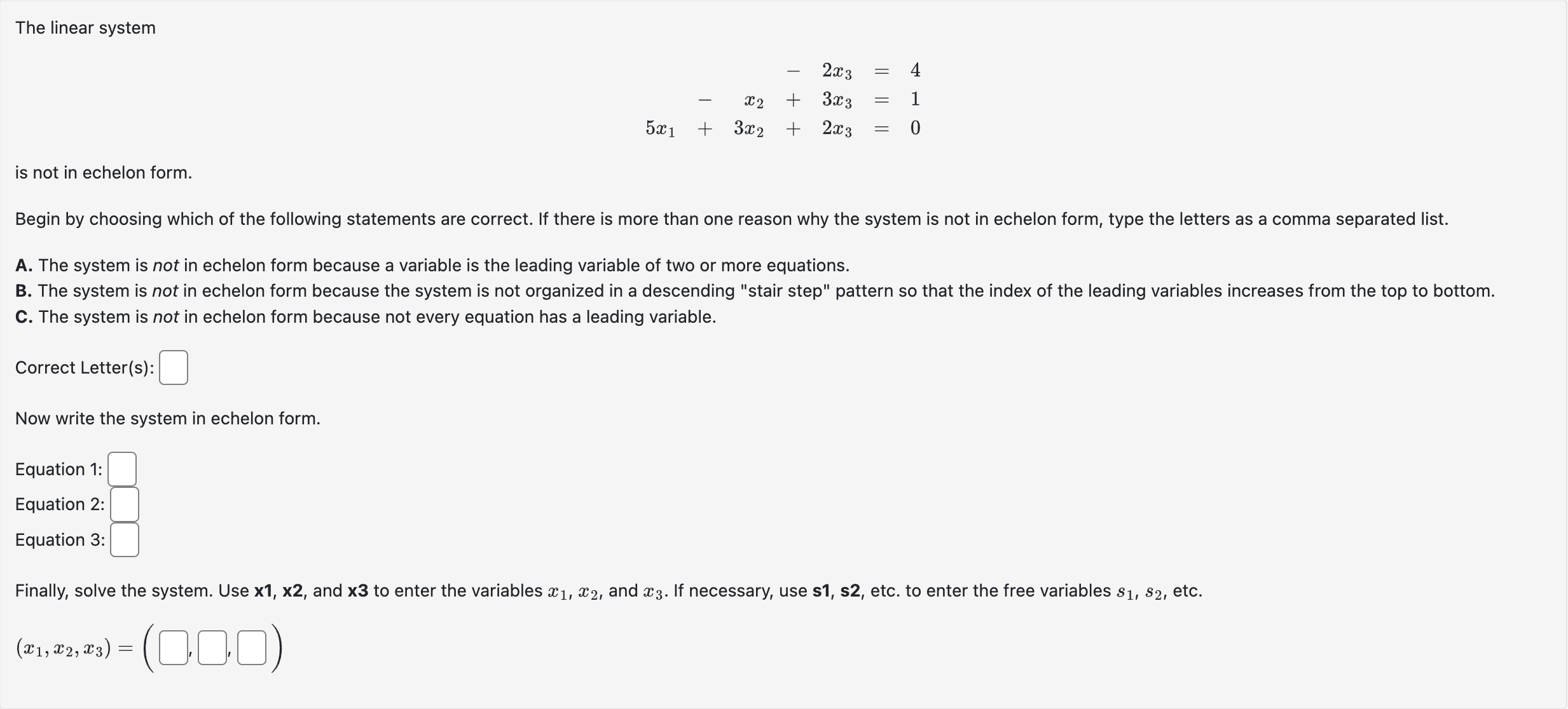solved-the-linear-system-2x3-4-x2-3x3-15x1-3x2-2x3-0-is-not-chegg