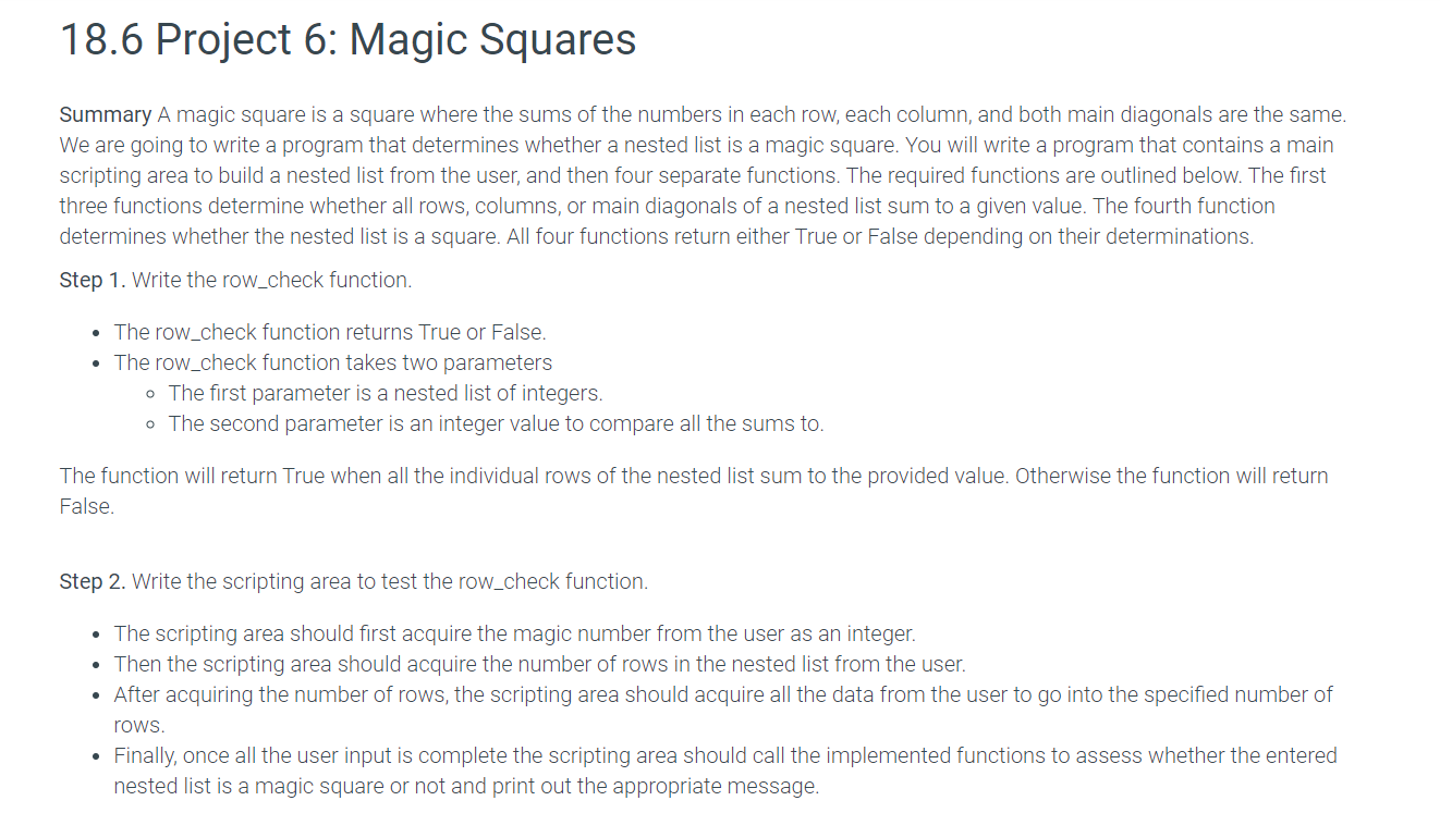 Solved 18.6 Project 6: Magic Squares Summary A magic square | Chegg.com