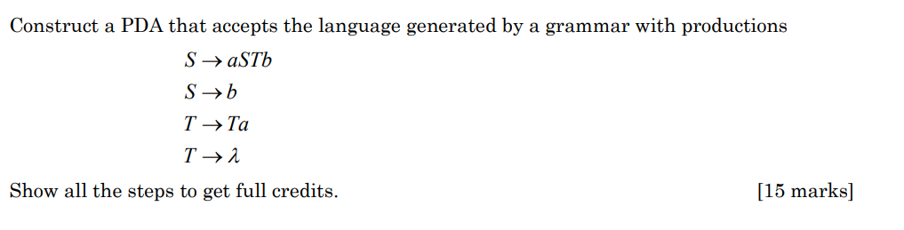 Solved Construct A PDA That Accepts The Language Generated | Chegg.com