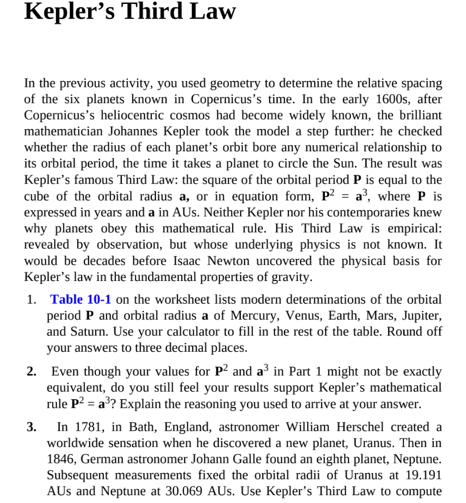 Solved Kepler's Third Law In the previous activity, you used | Chegg.com