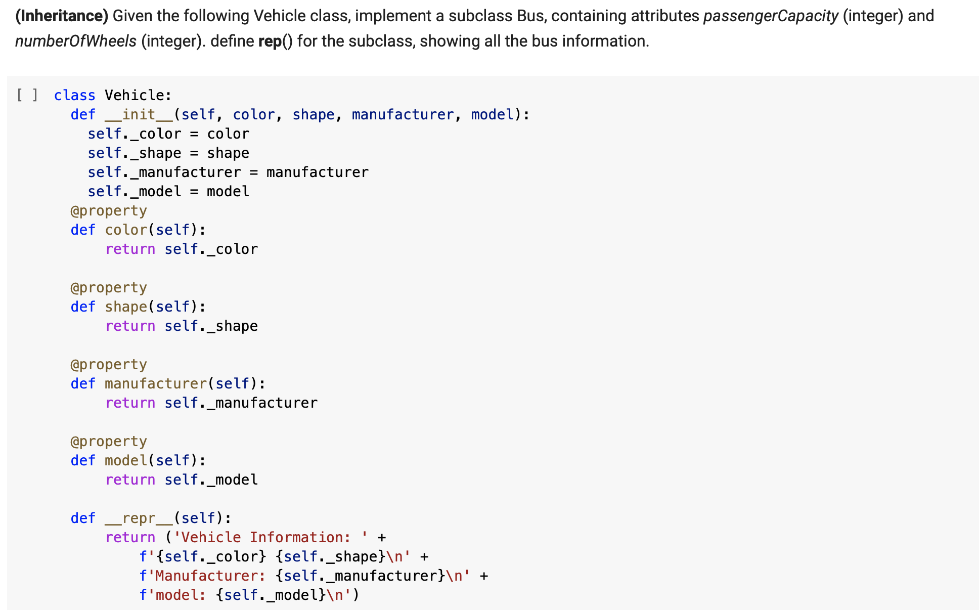 Solved (Inheritance) Given the following Vehicle class, | Chegg.com