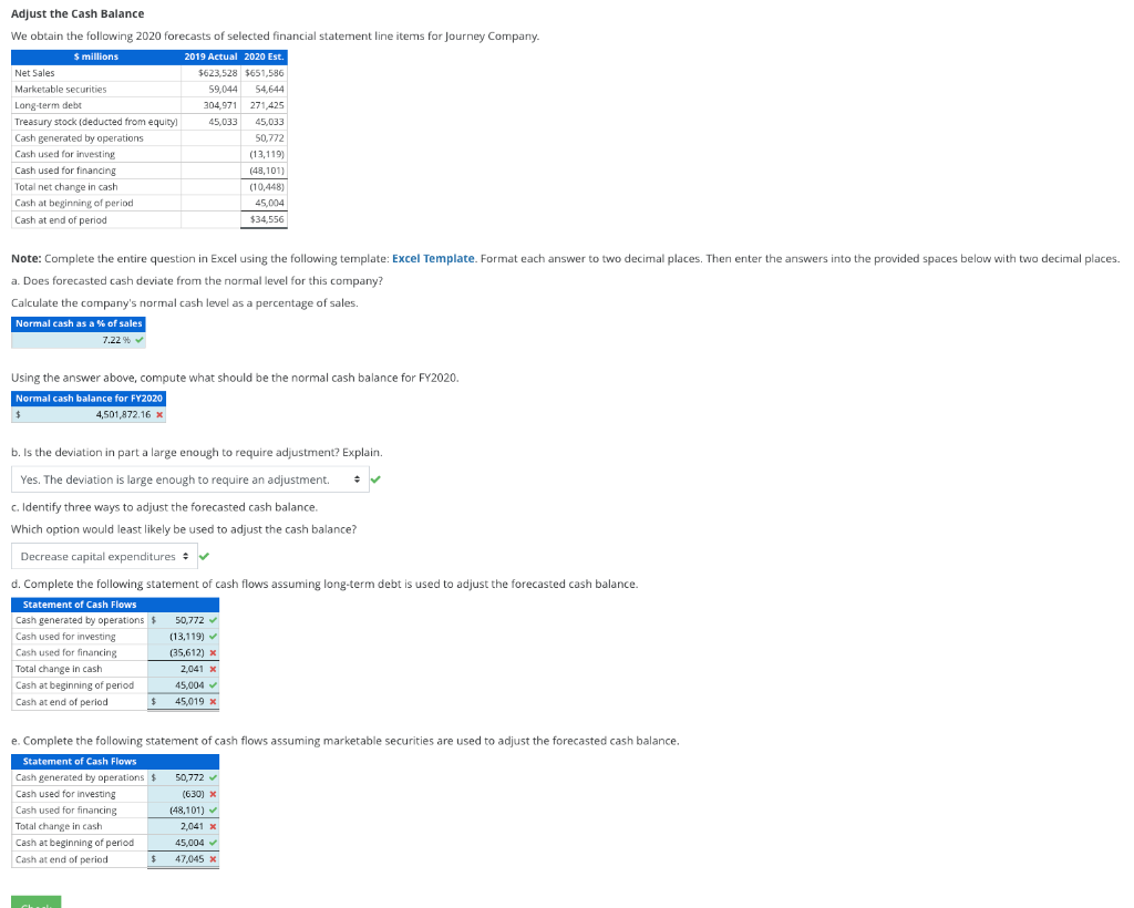 Adjust the Cash Balance We obtain the following 2020