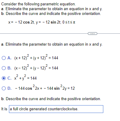 Solved Consider the following parametric equation. a. | Chegg.com