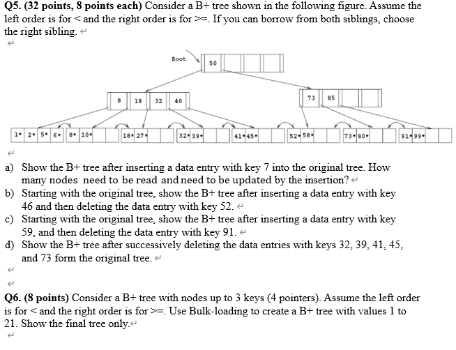 Solved Q5. (32 points, 8 points each) Consider a B+ tree | Chegg.com