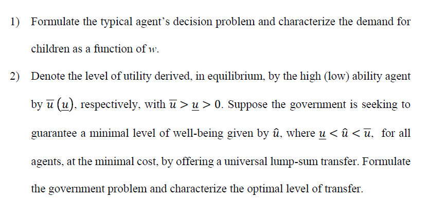 Problem 3 Child Benefits Consider An Economy With Chegg Com