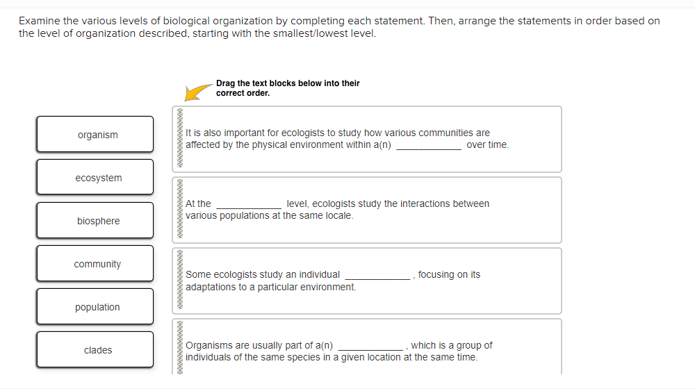 Solved Examine the various levels of biological organization | Chegg.com