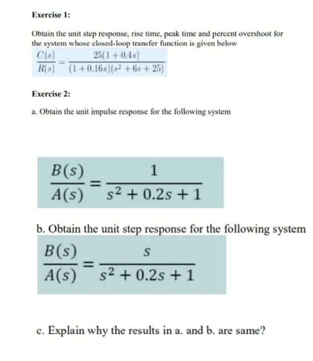 Solved Exercise 1: Obtain The Unit Step Response, Rise Time, | Chegg.com