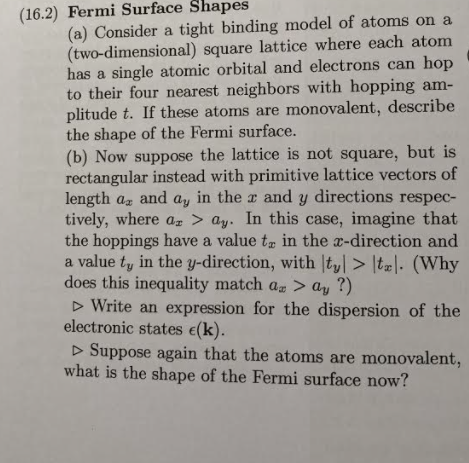 (16.2) Fermi Surface Shapes (a) Consider a tight | Chegg.com