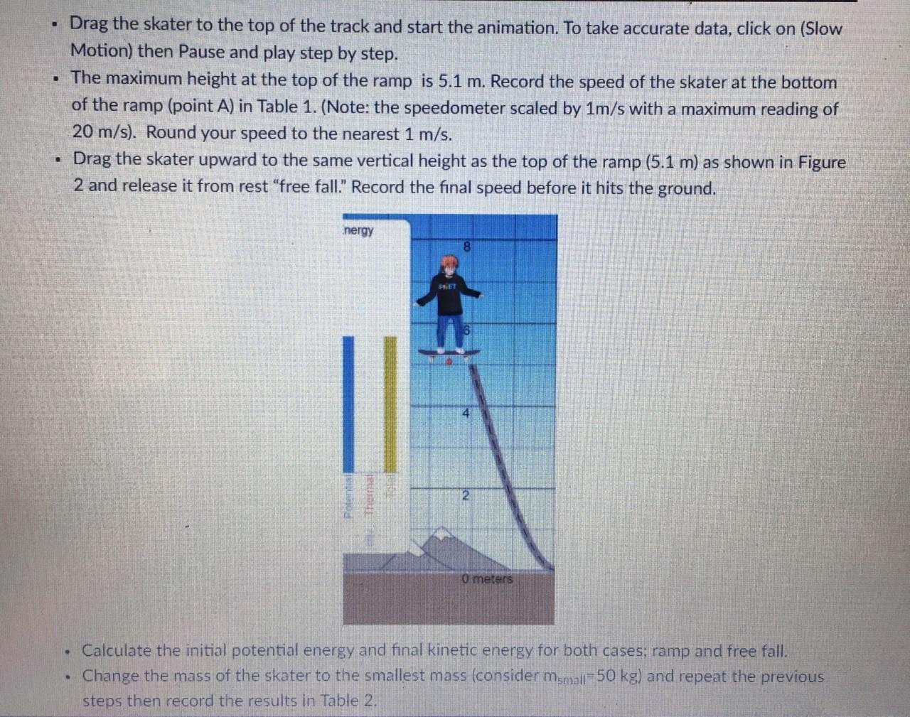 . Part 1: Top of Ramp to Point A & Free Fall Open the | Chegg.com
