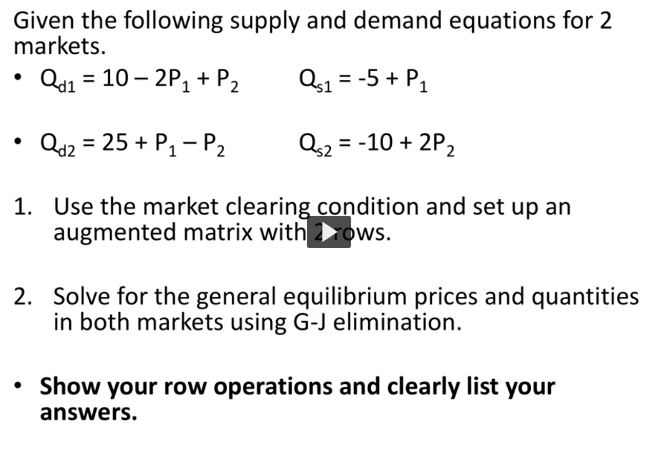 Solved Given the following supply and demand equations for 2 | Chegg.com