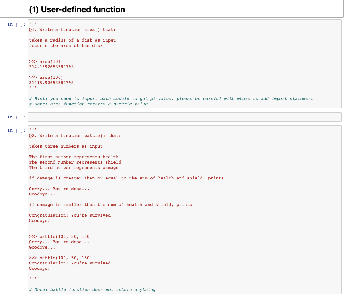 Solved (1) User-defined function Q1. Write a function area() | Chegg.com