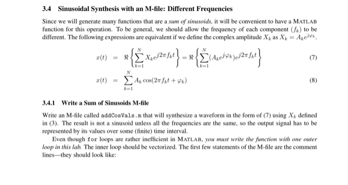 Solved 3.4 Sinusoidal Synthesis with an M-file: Different | Chegg.com