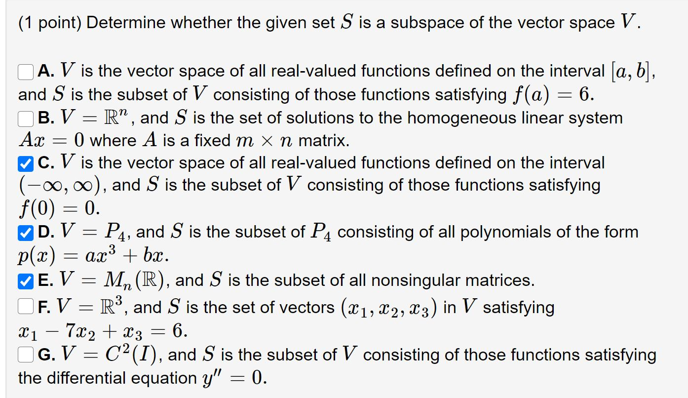 Solved (1 point) Determine whether the given set S is a | Chegg.com