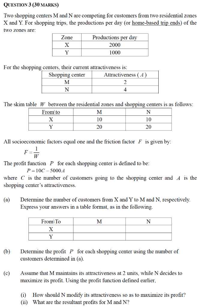 Solved QUESTION 3 (30 MARKS) Two shopping centers M and N | Chegg.com