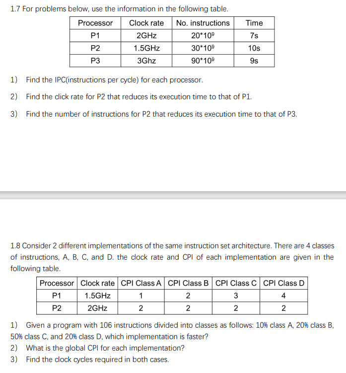 Solved 1.7 For problems below, use the information in the | Chegg.com