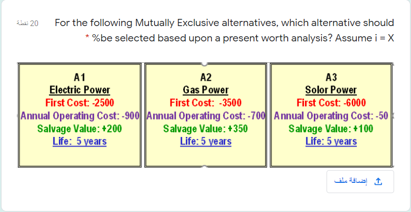 Solved 20 نقطة For The Following Mutually Exclusive | Chegg.com