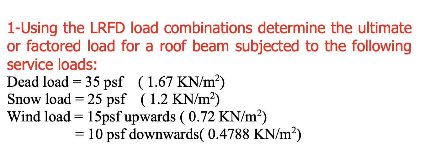 Solved 1-Using The LRFD Load Combinations Determine The | Chegg.com