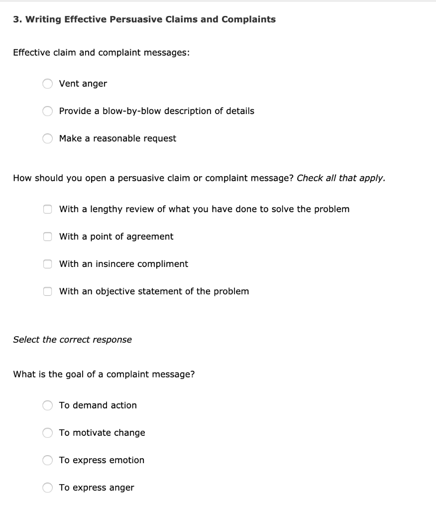 Which Of The Following Would Be The Best Way To Begin A Persuasive Claim Or Complaint Letter? from media.cheggcdn.com