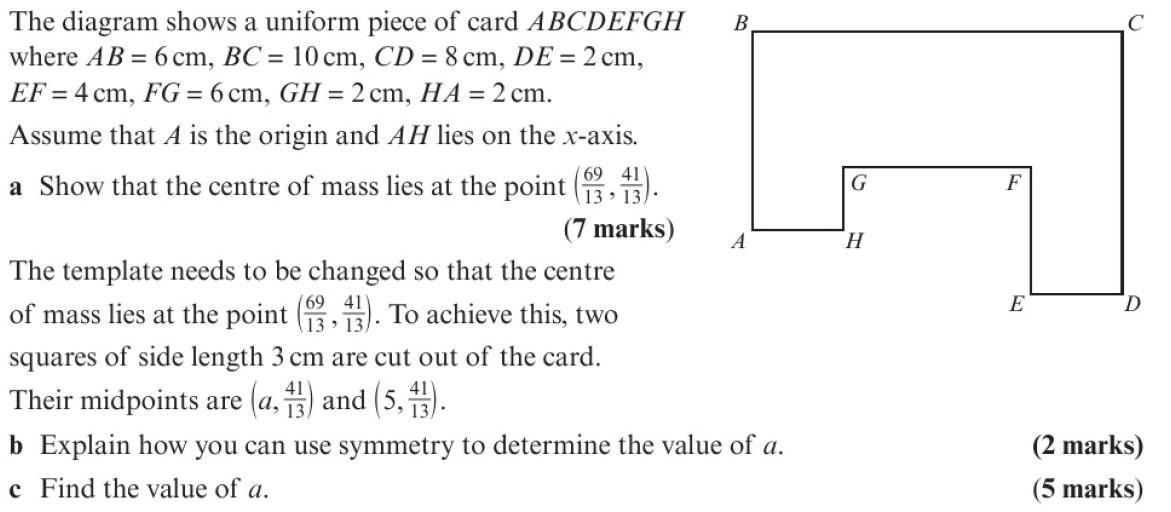 Solved В. G F A H The diagram shows a uniform piece of card | Chegg.com