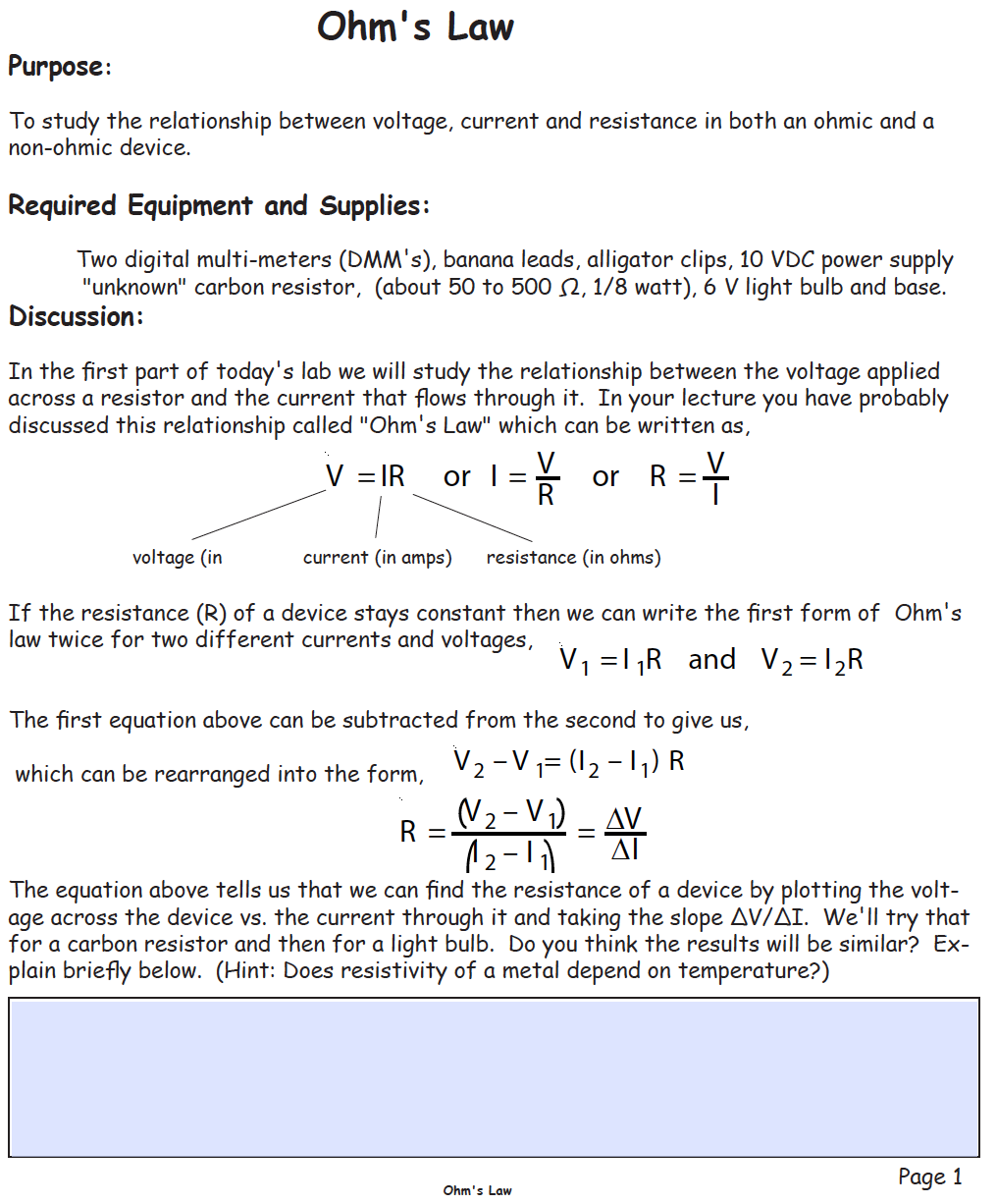 Solved Ohm S Law Purpose To Study The Relationship Between Chegg Com